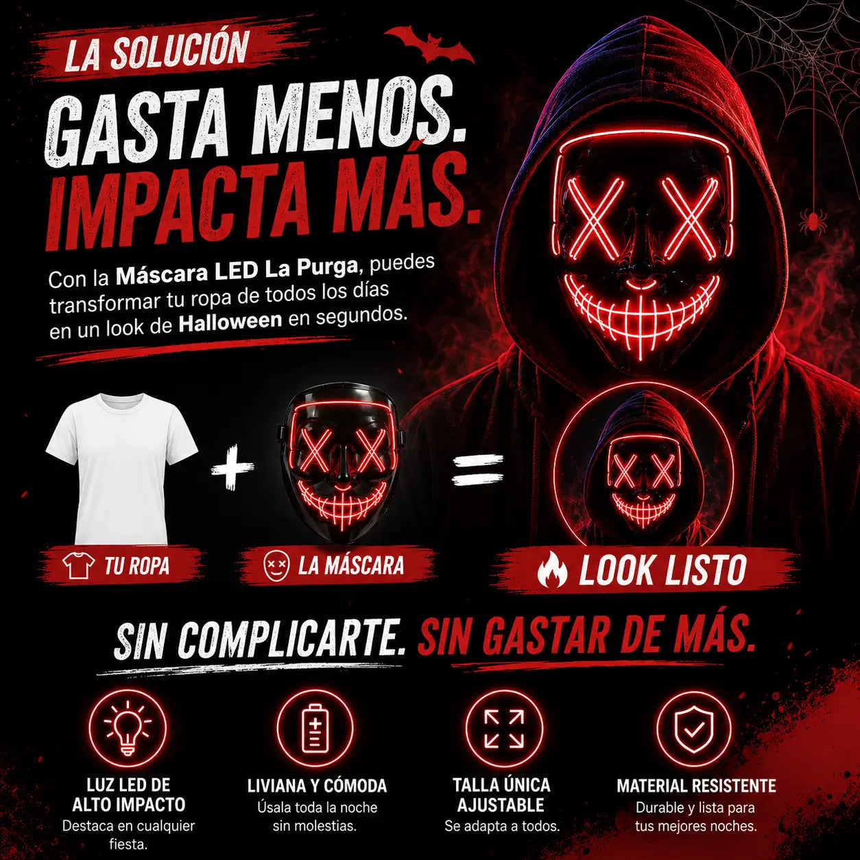 Máscara LED La Purga "Este halloween, gasta menos, destaca más.  🎃