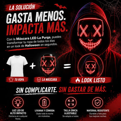 Máscara LED La Purga "Este halloween, gasta menos, destaca más.  🎃