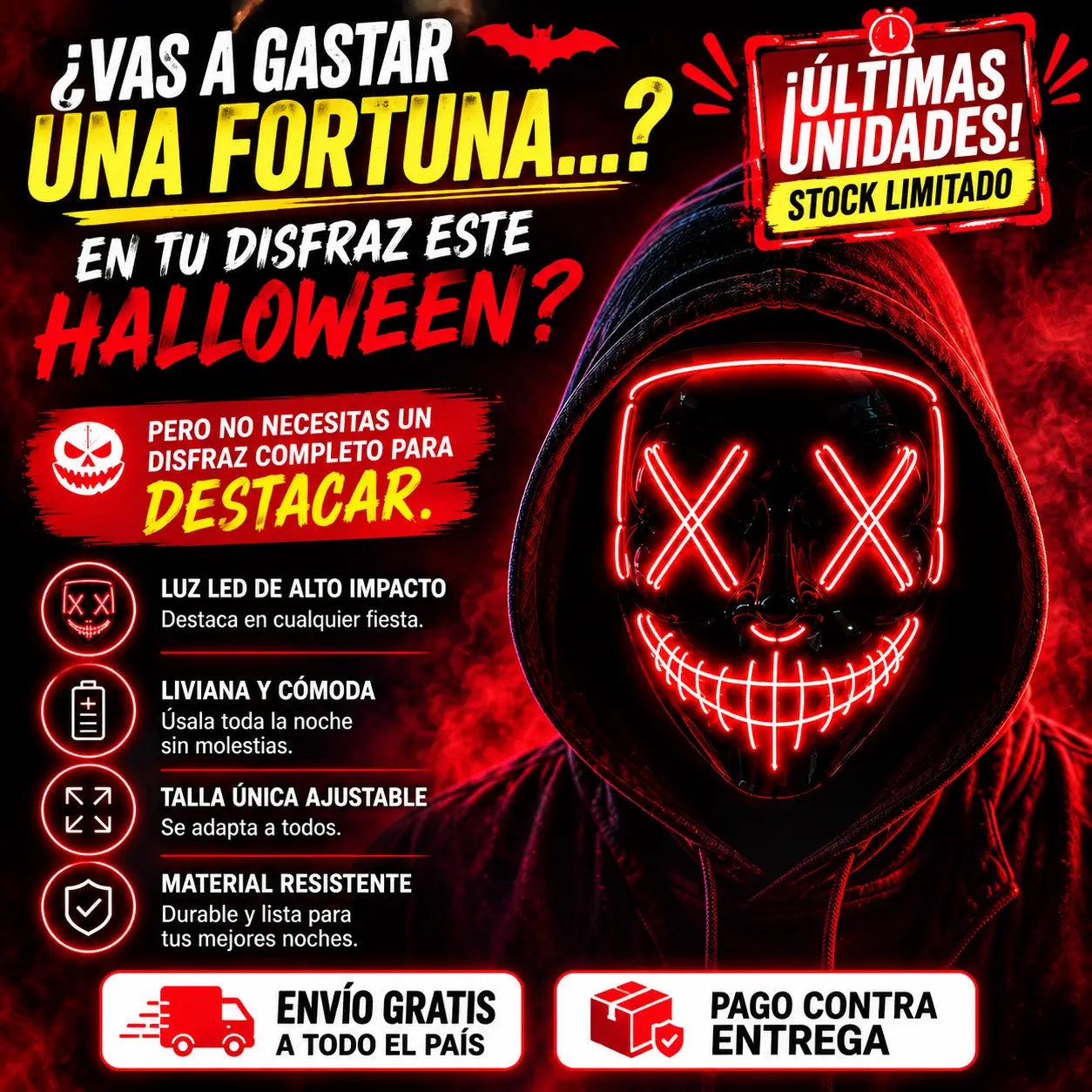 Máscara LED La Purga "Este halloween, gasta menos, destaca más.  🎃