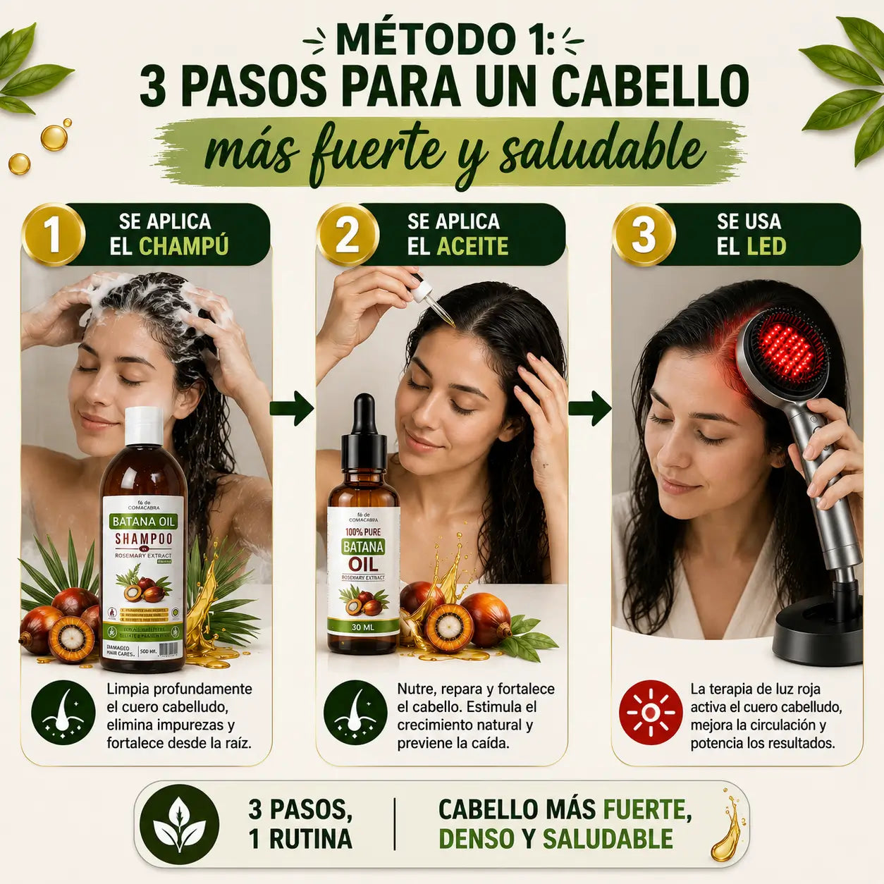 Método Capilar Intensivo 3X Batana - Limpia, Nutre y Estimula con Terapia de Luz Roja.