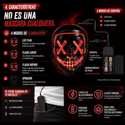 Máscara LED La Purga "Este halloween, gasta menos, destaca más.  🎃